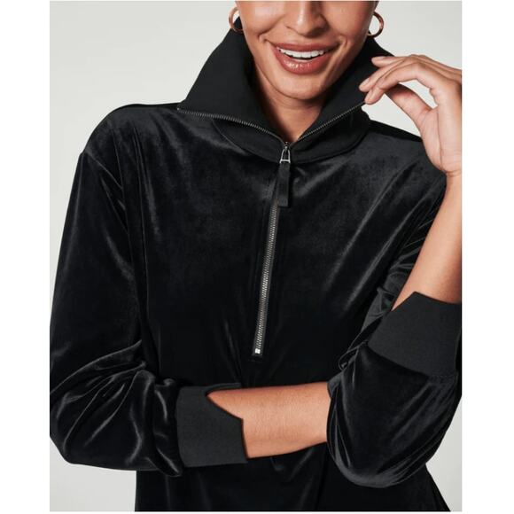 Spanx Velvet Velour Half Zip Wide Leg Tracksuit Set Black Size Small NWOT - Picture 2 of 14